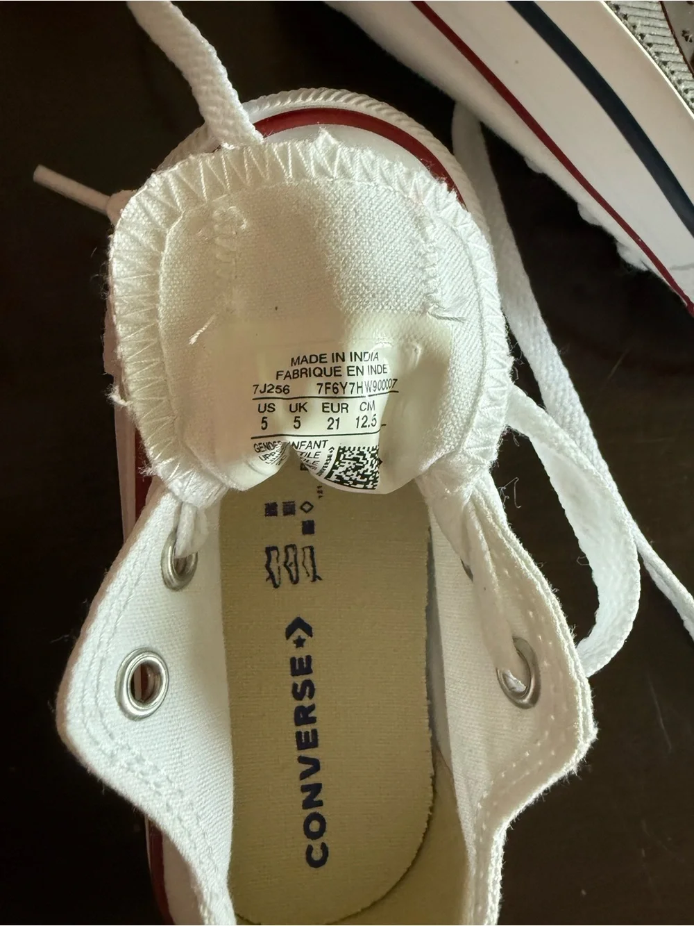 Baby/Todder White Converse Sneakers with Red Trim - Size 5